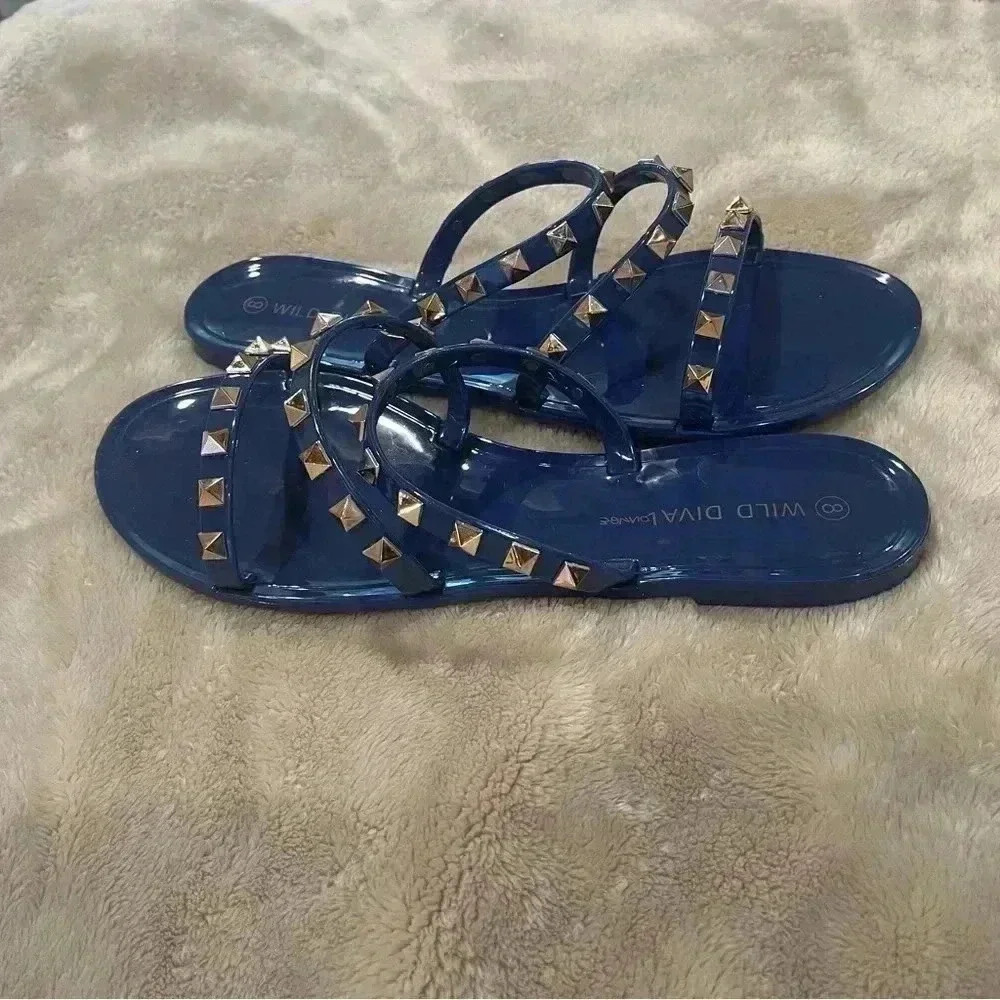 Slide Sandals With Gold Chain Detail Across - Picture 6 of 6